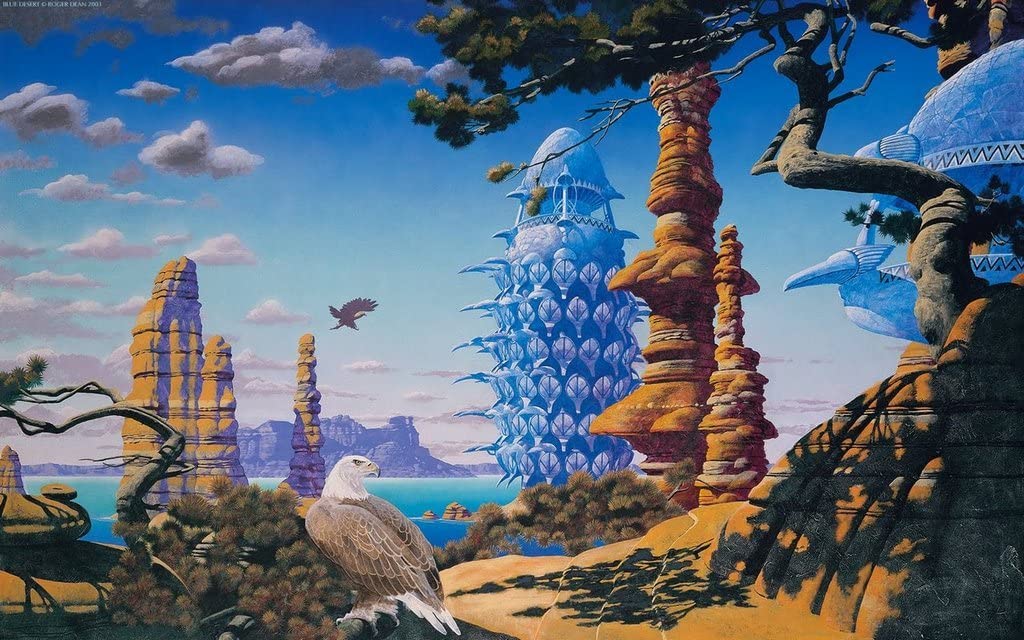 Roger Dean artwork surreal city of the future